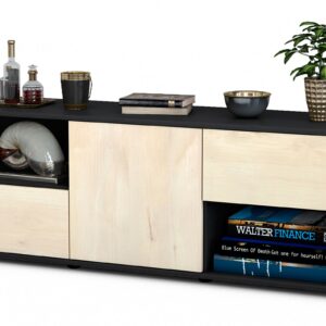 Lowboard Ambra | Korpus Anthrazit | Front in Zeder Holz Optik | 136x49x35cm (BxHxT)