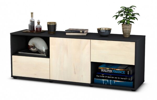 Lowboard Ambra | Korpus Anthrazit | Front in Zeder Holz Optik | 136x49x35cm (BxHxT)