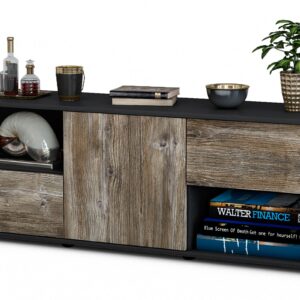 Lowboard Ambra | Korpus Anthrazit | Front in Treibholz Holz Optik | 136x49x35cm (BxHxT)