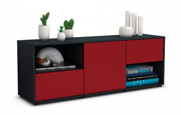 Lowboard Ambra | Korpus Anthrazit | Front in Bordeaux | 136x49x35cm (BxHxT)