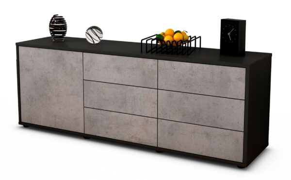 Lowboard Amedea | Korpus Anthrazit | Front in Beton Optik | 136x49x35cm (BxHxT)