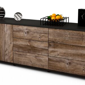 Lowboard Amedea | Korpus Anthrazit | Front in Treibholz Holz Optik | 136x49x35cm (BxHxT)