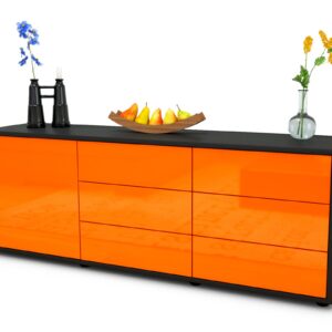 Lowboard Amedea | Korpus Anthrazit | Front in Hochglanz Orange | 136x49x35cm (BxHxT)