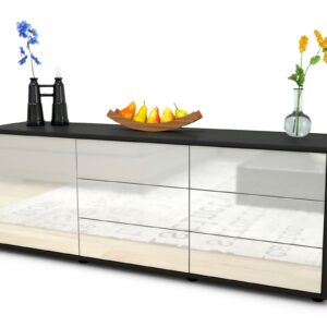 Lowboard Amedea | Korpus Anthrazit | Front in Hochglanz Weiß | 136x49x35cm (BxHxT)