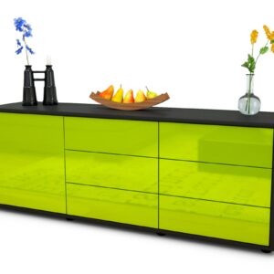 Lowboard Amedea | Korpus Anthrazit | Front in Hochglanz Grün | 136x49x35cm (BxHxT)