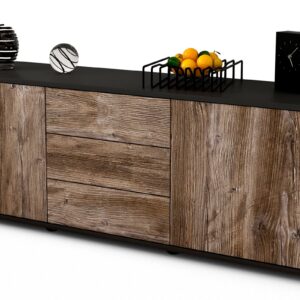 Lowboard Ameline | Korpus Anthrazit | Front in Treibholz Holz Optik | 136x49x35cm (BxHxT)