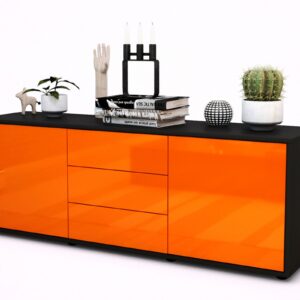 Lowboard Ameline | Korpus Anthrazit | Front in Hochglanz Orange | 136x49x35cm (BxHxT)