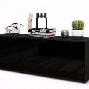 Lowboard Ameline | Korpus Anthrazit | Front in Hochglanz Schwarz | 136x49x35cm (BxHxT)