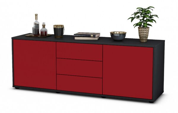 Lowboard Ameline | Korpus Anthrazit | Front in Bordeaux | 136x49x35cm (BxHxT)