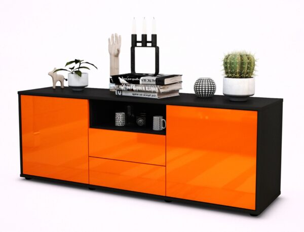 Lowboard Ameriga | Korpus Anthrazit | Front in Hochglanz Orange | 136x49x35cm (BxHxT)