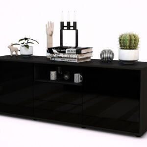 Lowboard Ameriga | Korpus Anthrazit | Front in Hochglanz Schwarz | 136x49x35cm (BxHxT)