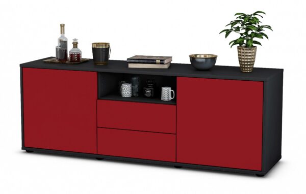 Lowboard Ameriga | Korpus Anthrazit | Front in Bordeaux | 136x49x35cm (BxHxT)
