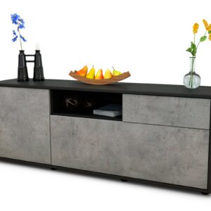 Lowboard Amila | Korpus Anthrazit | Front in Beton Optik | 136x49x35cm (BxHxT)