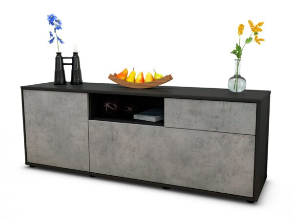 Lowboard Amila | Korpus Anthrazit | Front in Beton Optik | 136x49x35cm (BxHxT)