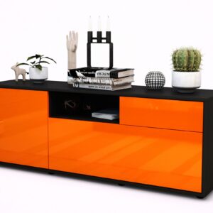 Lowboard Amila | Korpus Anthrazit | Front in Hochglanz Orange | 136x49x35cm (BxHxT)