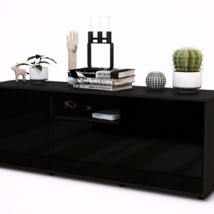 Lowboard Amila | Korpus Anthrazit | Front in Hochglanz Schwarz | 136x49x35cm (BxHxT)