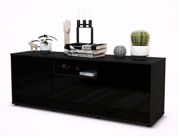 Lowboard Amila | Korpus Anthrazit | Front in Hochglanz Schwarz | 136x49x35cm (BxHxT)