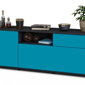 Lowboard Amila | Korpus Anthrazit | Front in Türkis | 136x49x35cm (BxHxT)