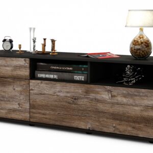 Lowboard Amisa | Korpus Anthrazit | Front in Treibholz Holz Optik | 136x49x35cm (BxHxT)