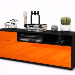 Lowboard Amisa | Korpus Anthrazit | Front in Hochglanz Orange | 136x49x35cm (BxHxT)