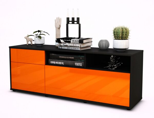 Lowboard Amisa | Korpus Anthrazit | Front in Hochglanz Orange | 136x49x35cm (BxHxT)