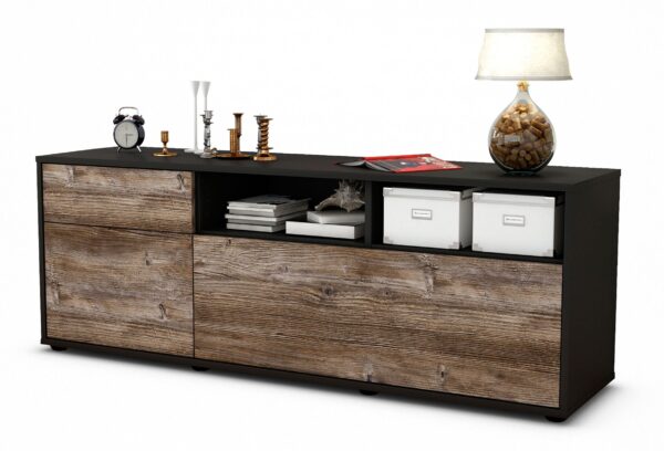 Lowboard Anais | Korpus Anthrazit | Front in Treibholz Holz Optik | 136x49x35cm (BxHxT)