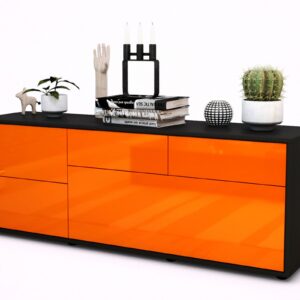 Lowboard Anais | Korpus Anthrazit | Front in Hochglanz Orange | 136x49x35cm (BxHxT)