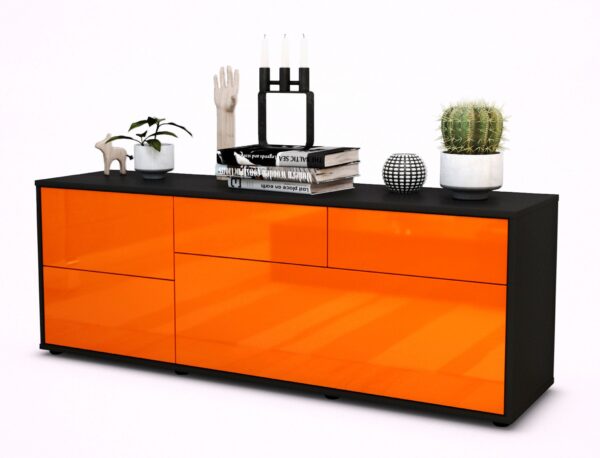 Lowboard Anais | Korpus Anthrazit | Front in Hochglanz Orange | 136x49x35cm (BxHxT)