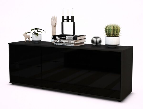 Lowboard Anais | Korpus Anthrazit | Front in Hochglanz Schwarz | 136x49x35cm (BxHxT)