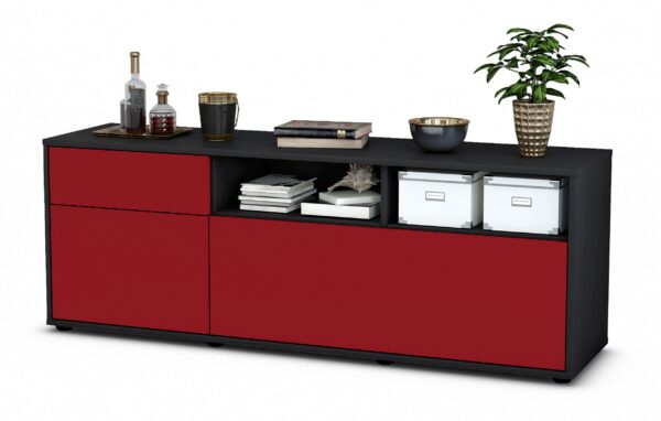 Lowboard Anais | Korpus Anthrazit | Front in Bordeaux | 136x49x35cm (BxHxT)