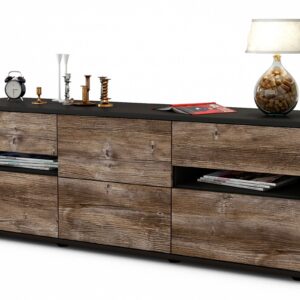 Lowboard Andrea | Korpus Anthrazit | Front in Treibholz Holz Optik | 136x49x35cm (BxHxT)