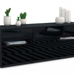 Lowboard Andrea | Korpus Anthrazit | Front in Hochglanz Schwarz | 136x49x35cm (BxHxT)