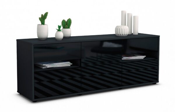 Lowboard Andrea | Korpus Anthrazit | Front in Hochglanz Schwarz | 136x49x35cm (BxHxT)
