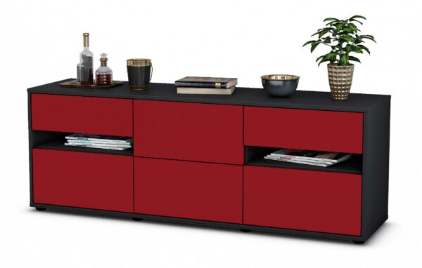 Lowboard Andrea | Korpus Anthrazit | Front in Bordeaux | 136x49x35cm (BxHxT)