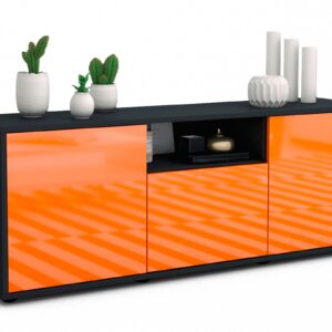 Lowboard Andreana | Korpus Anthrazit | Front in Hochglanz Orange | 136x49x35cm (BxHxT)