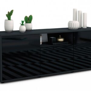 Lowboard Andreana | Korpus Anthrazit | Front in Hochglanz Schwarz | 136x49x35cm (BxHxT)
