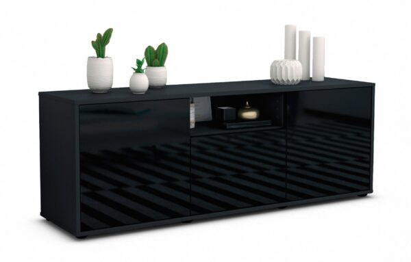 Lowboard Andreana | Korpus Anthrazit | Front in Hochglanz Schwarz | 136x49x35cm (BxHxT)