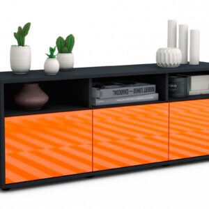 Lowboard Andrina | Korpus Anthrazit | Front in Hochglanz Orange | 136x49x35cm (BxHxT)