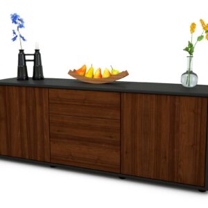 Lowboard Anella | Korpus Anthrazit | Front in Walnuss Holz Optik | 136x49x35cm (BxHxT)