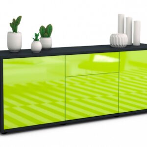 Lowboard Anella | Korpus Anthrazit | Front in Hochglanz Grün | 136x49x35cm (BxHxT)