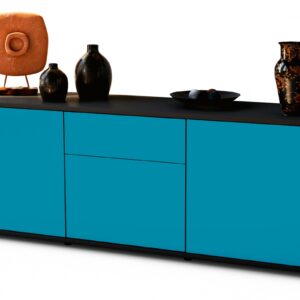 Lowboard Anella | Korpus Anthrazit | Front in Türkis | 136x49x35cm (BxHxT)