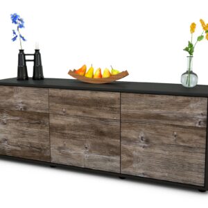 Lowboard Angela | Korpus Anthrazit | Front in Treibholz Holz Optik | 136x49x35cm (BxHxT)