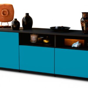 Lowboard Angelina | Korpus Anthrazit | Front in Türkis | 136x49x35cm (BxHxT)