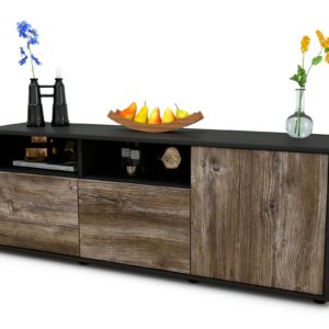 Lowboard Anina | Korpus Anthrazit | Front in Treibholz Holz Optik | 136x49x35cm (BxHxT)