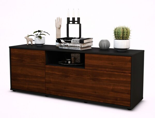 Lowboard Anita | Korpus Anthrazit | Front in Walnuss Holz Optik | 136x49x35cm (BxHxT)