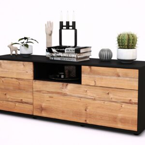 Lowboard Anita | Korpus Anthrazit | Front in Pinie Holz Optik | 136x49x35cm (BxHxT)