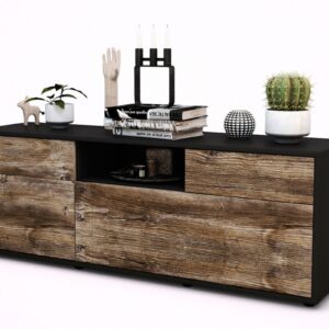 Lowboard Anita | Korpus Anthrazit | Front in Treibholz Holz Optik | 136x49x35cm (BxHxT)