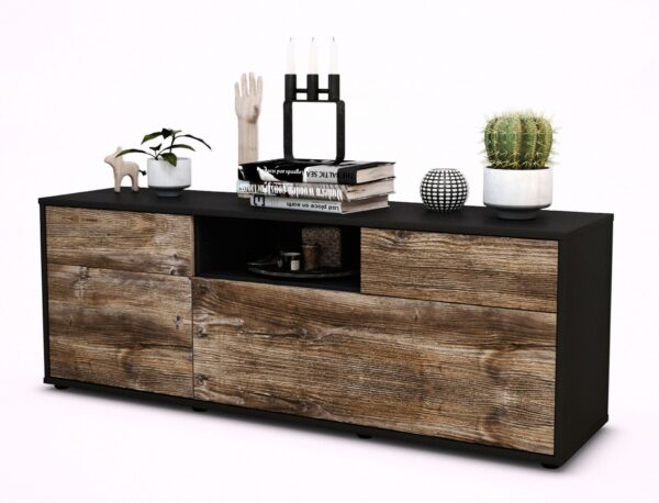 Lowboard Anita | Korpus Anthrazit | Front in Treibholz Holz Optik | 136x49x35cm (BxHxT)