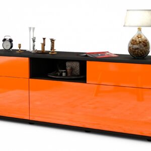 Lowboard Anita | Korpus Anthrazit | Front in Hochglanz Orange | 136x49x35cm (BxHxT)