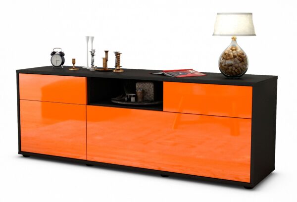 Lowboard Anita | Korpus Anthrazit | Front in Hochglanz Orange | 136x49x35cm (BxHxT)